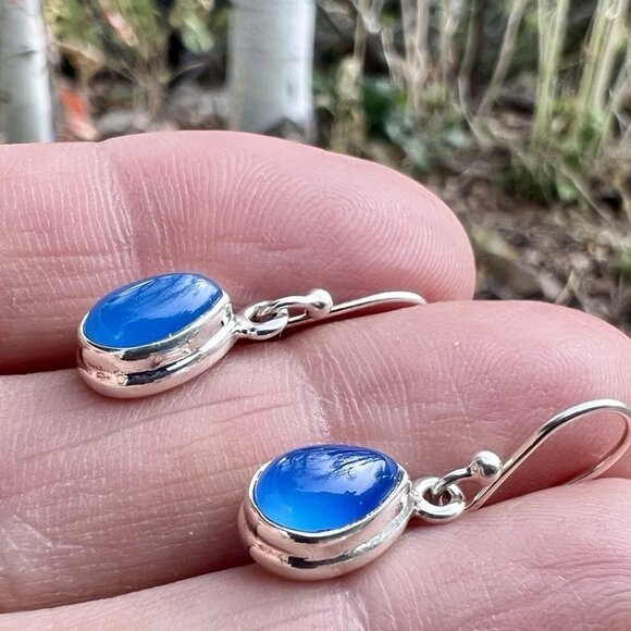 Sundance $98 NEW 1" Blue Chalcedony Sterling Silver Handmade Teardrop Earrings - Picture 7 of 10